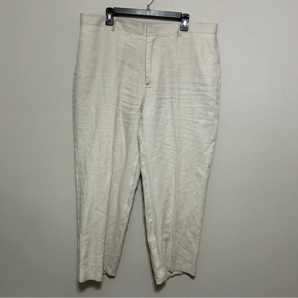 Havana Nines 100% Linen Dress Pants 40 Beige Tan Flat Front Casual‎ Resort Vacay